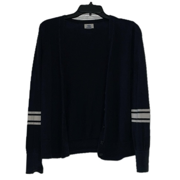 Women Black cardigan long sleeved sweater w/ white stripe on the arm (Old Navy) - Picture 1 of 5